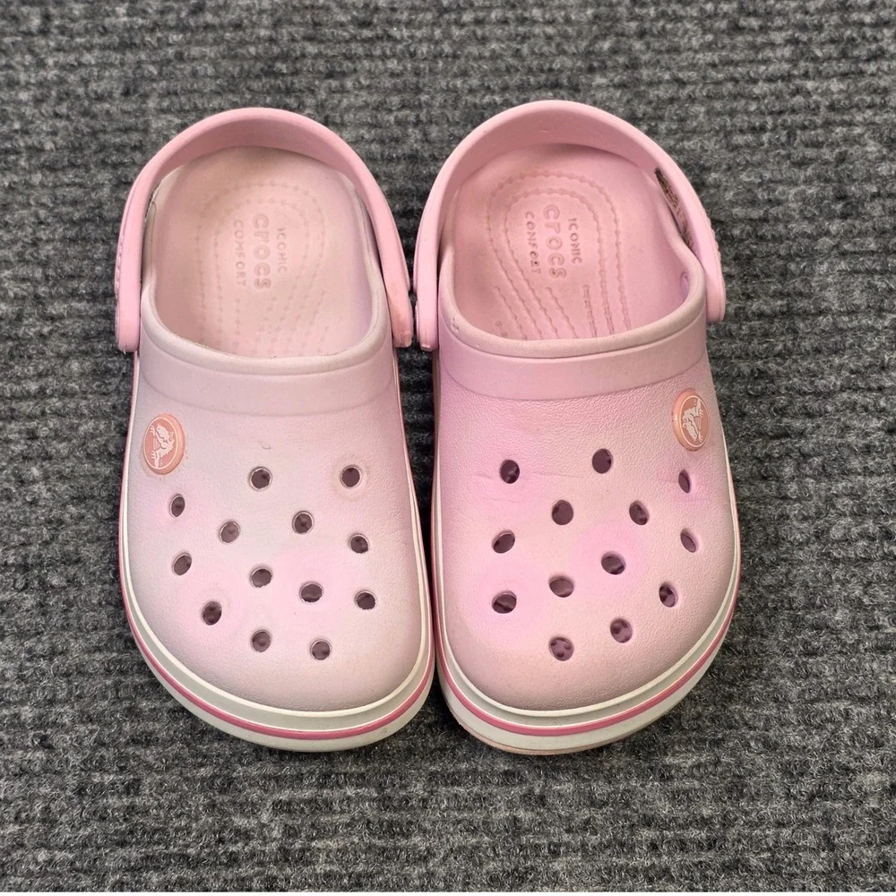 Crocs Crocband Clog Girl's Size C11 Pink White Sporty Slip On Sandals Shoes